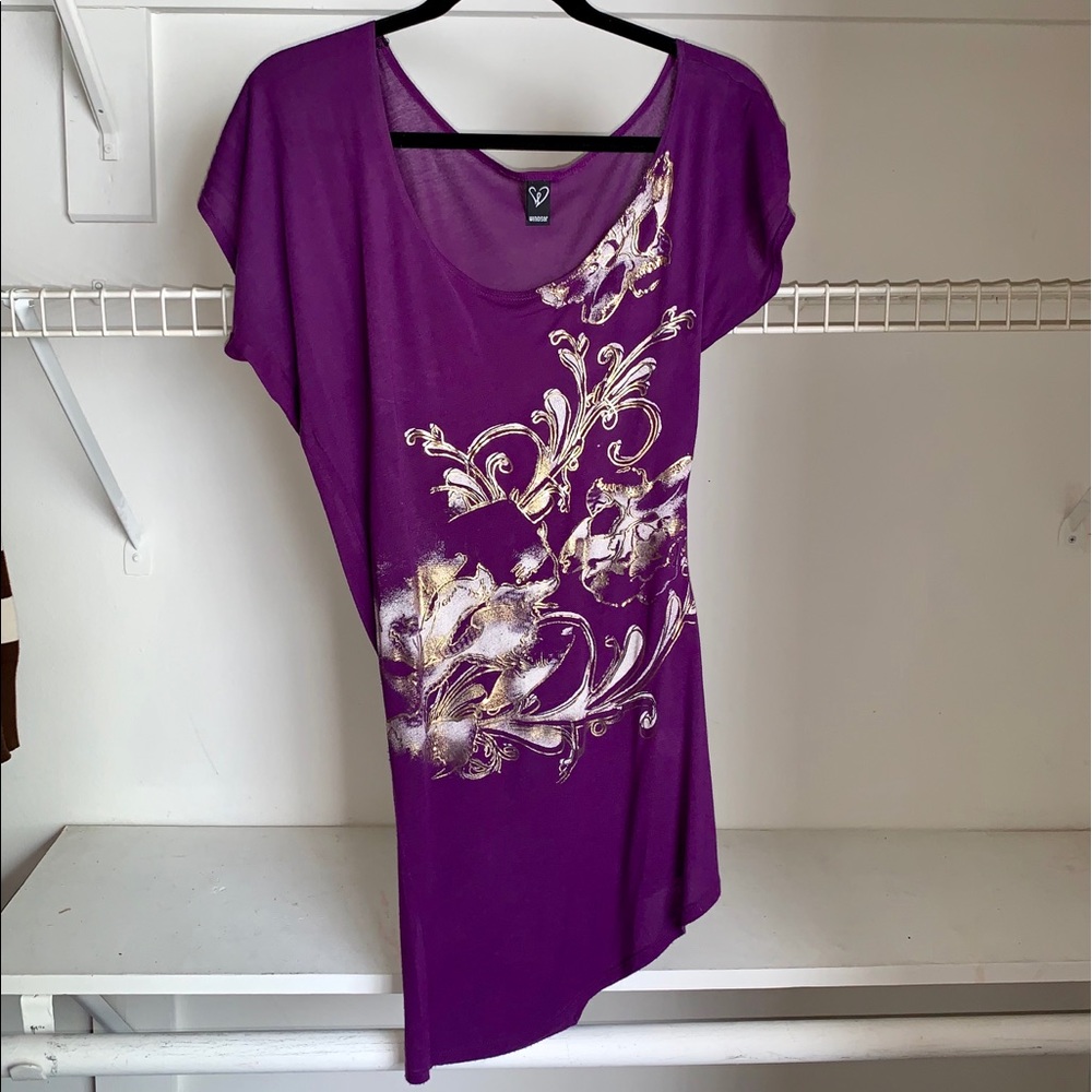 Vibrant Purple Top - Gold & Silver Foil Design